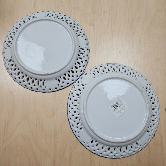 Vintage Blue And White, 8" Reticulated Porcelain Plates In Two Different Designs - Picture 2 of 7